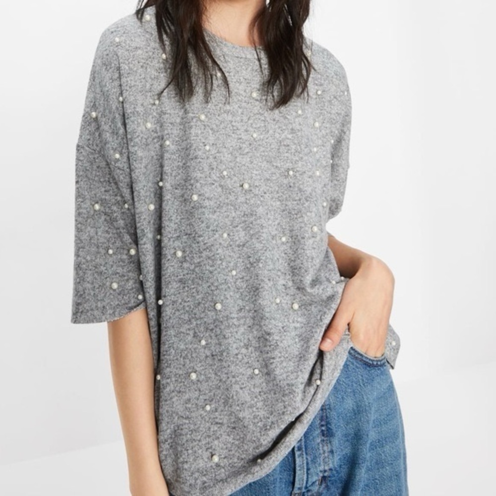 Zara Gray Top with Pearl Details